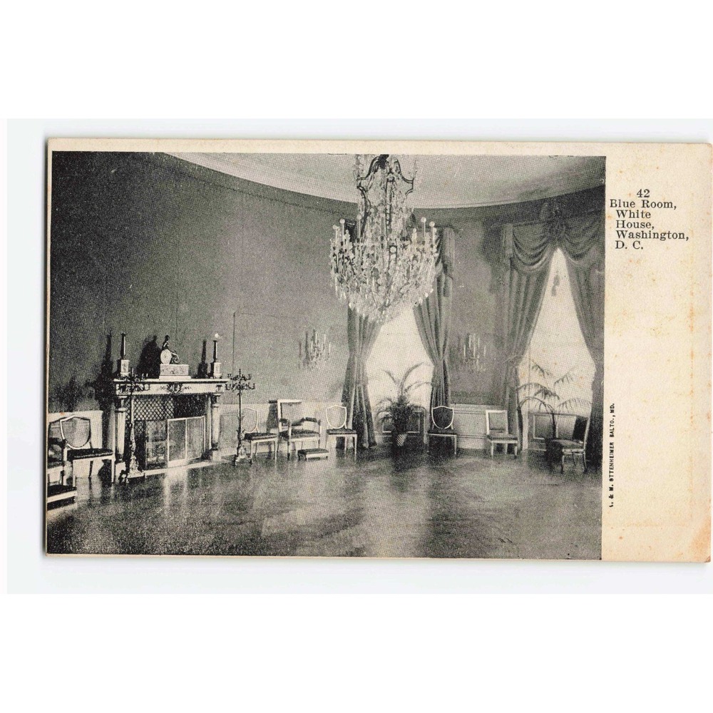 Vintage White House Blue Room Washington DC Postcard I. & M. Ottenheimer 42